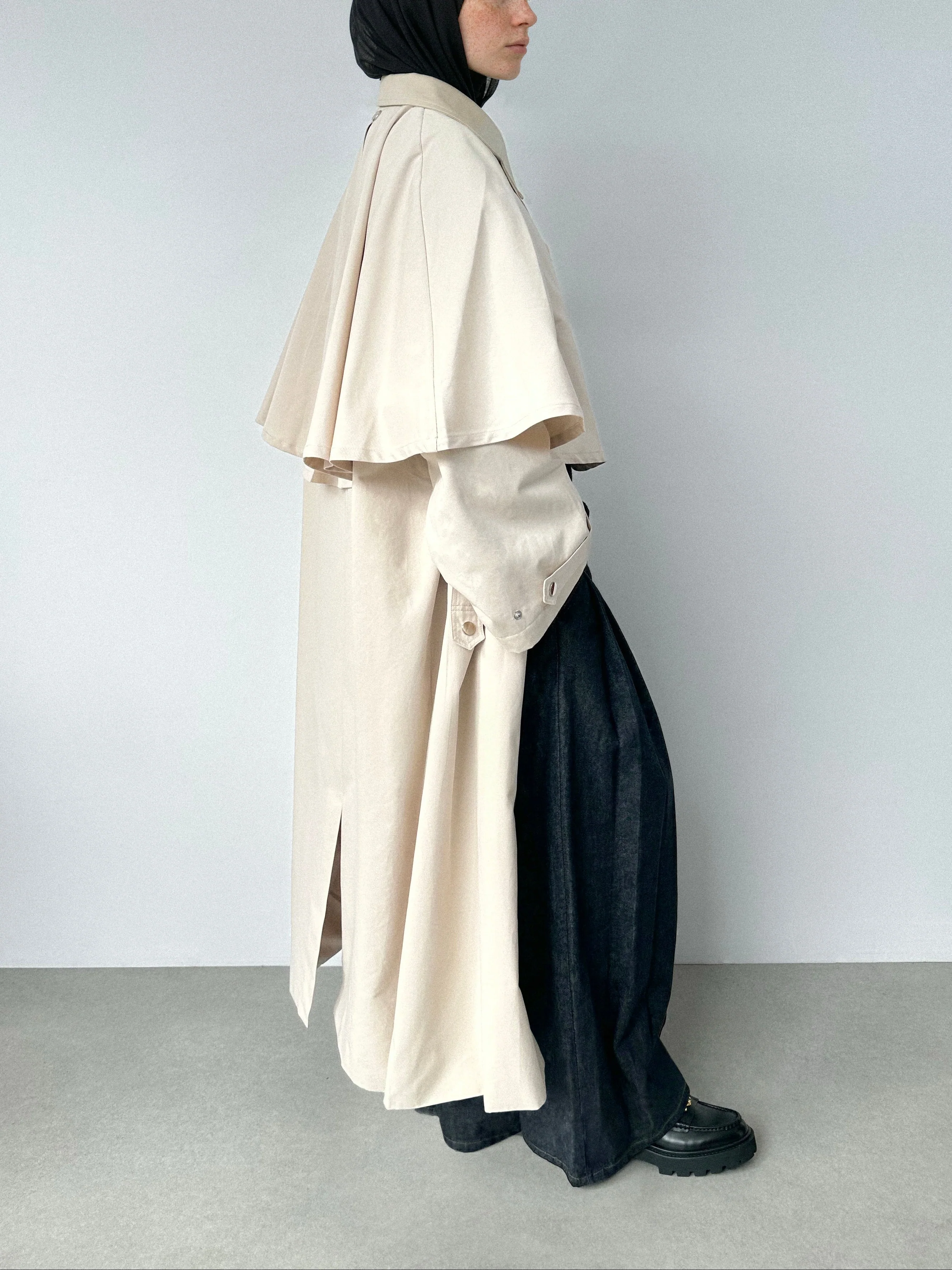 Trench coat avec cape — Crème - Image 3