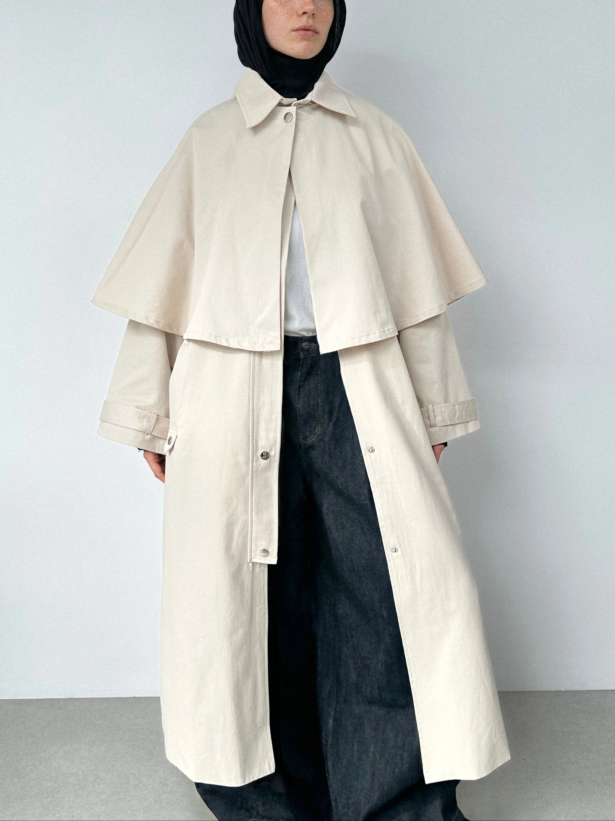 Trench coat avec cape — Crème - Image 4