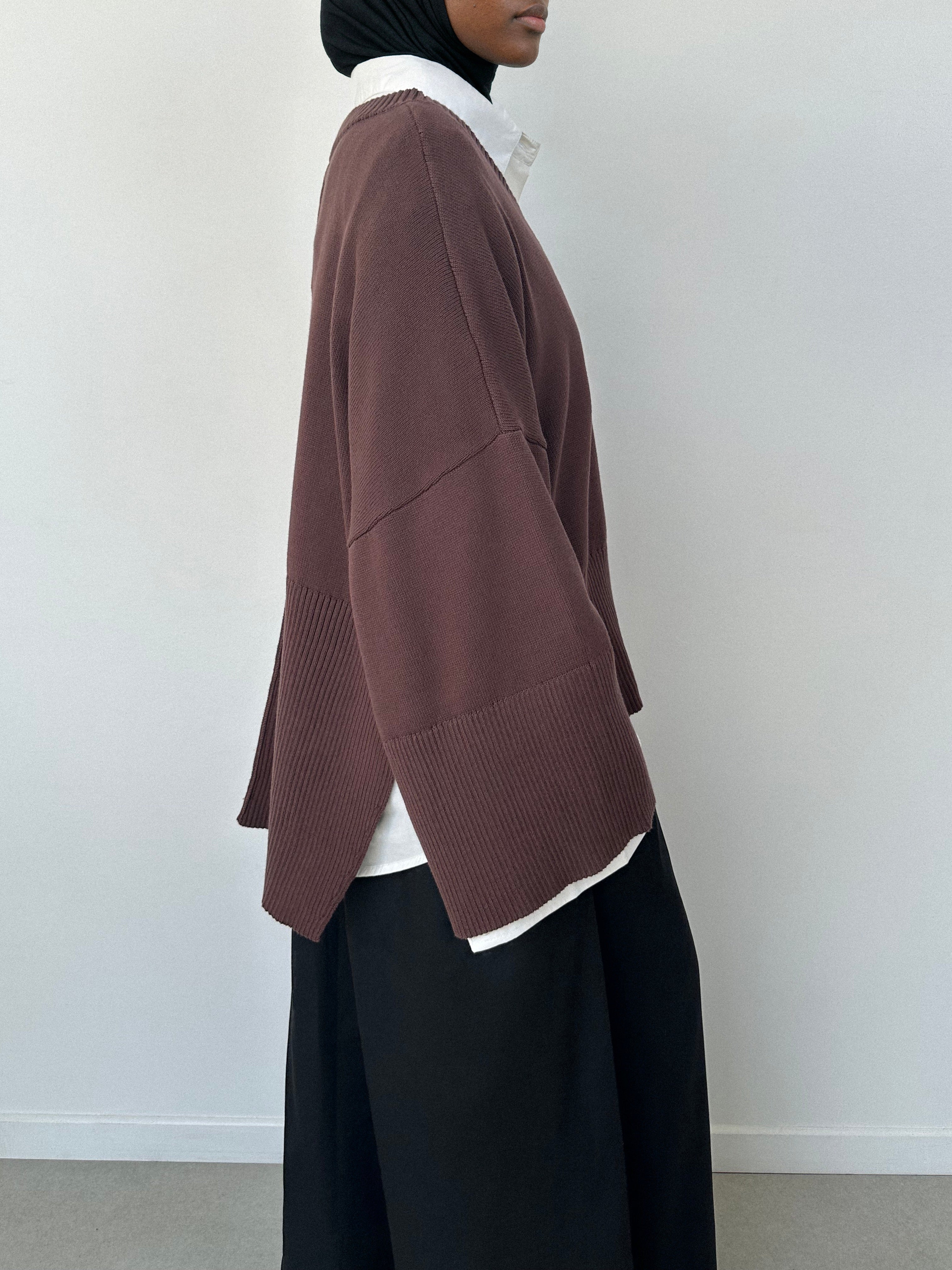 Pull à col V — Marron - Image 4