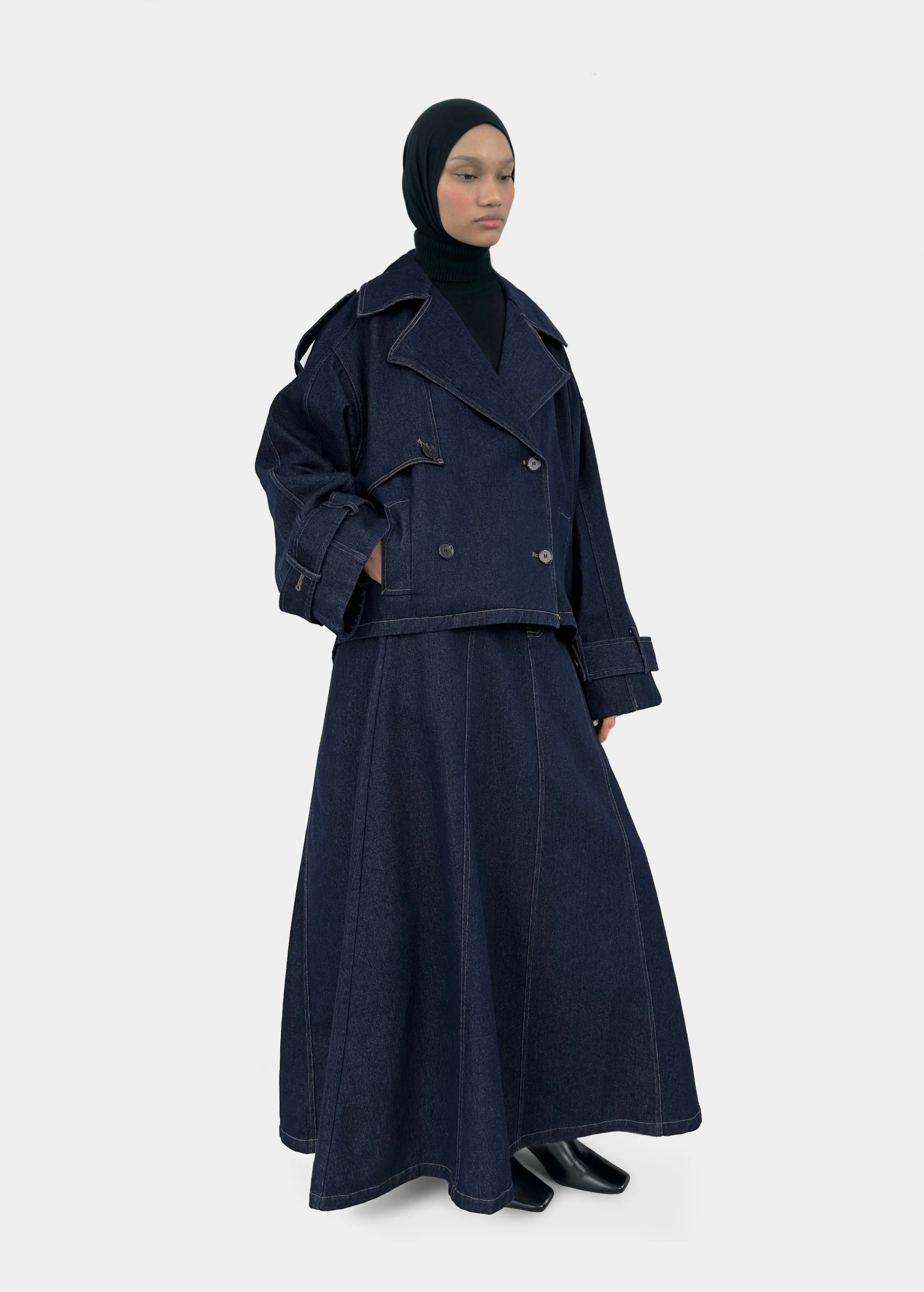 Trench court en denim — Bleu - Image 3