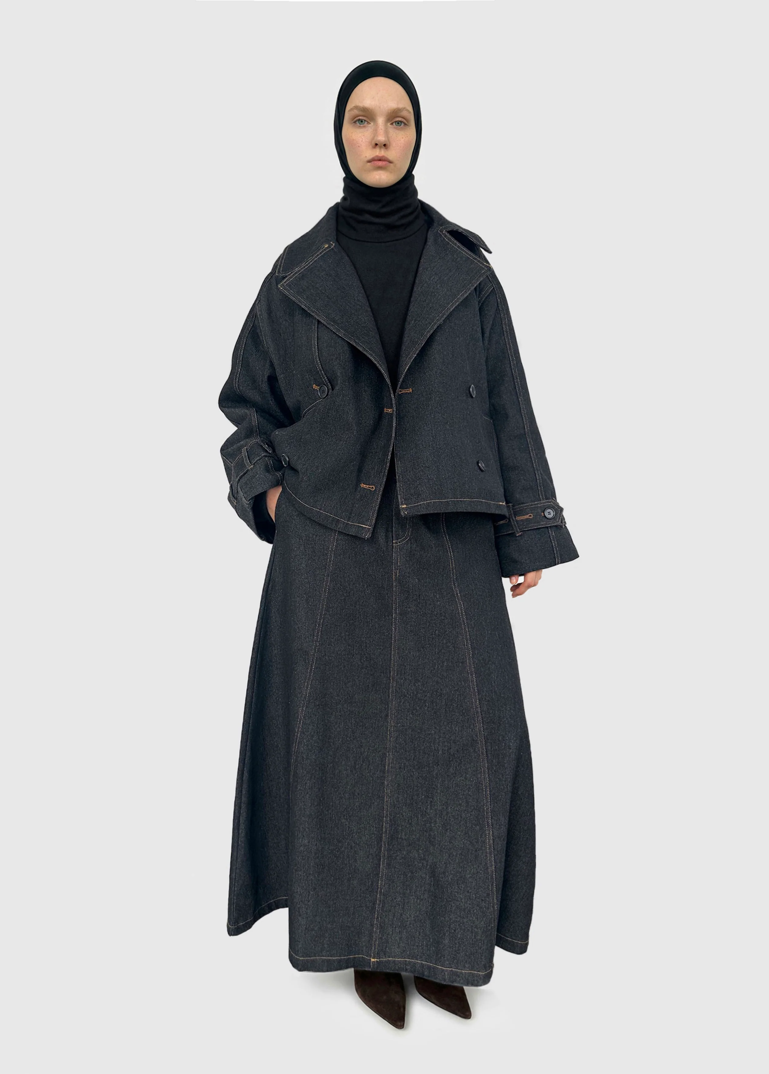 Trench court en denim — Gris foncé - Image 3