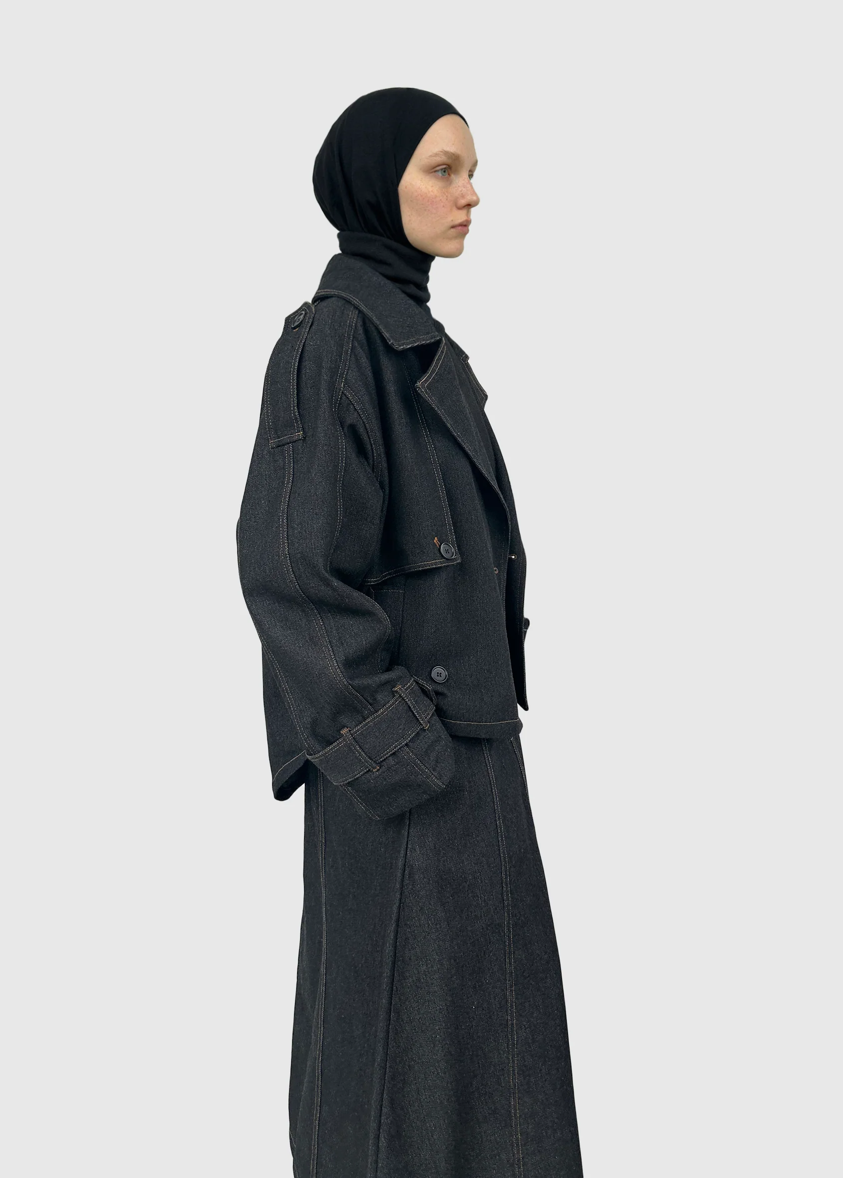 Trench court en denim — Gris foncé - Image 4